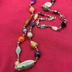 Colorful Semi-Precious Gemstone Necklace: Jadeite, Citrine, Garnet, Amethyst
